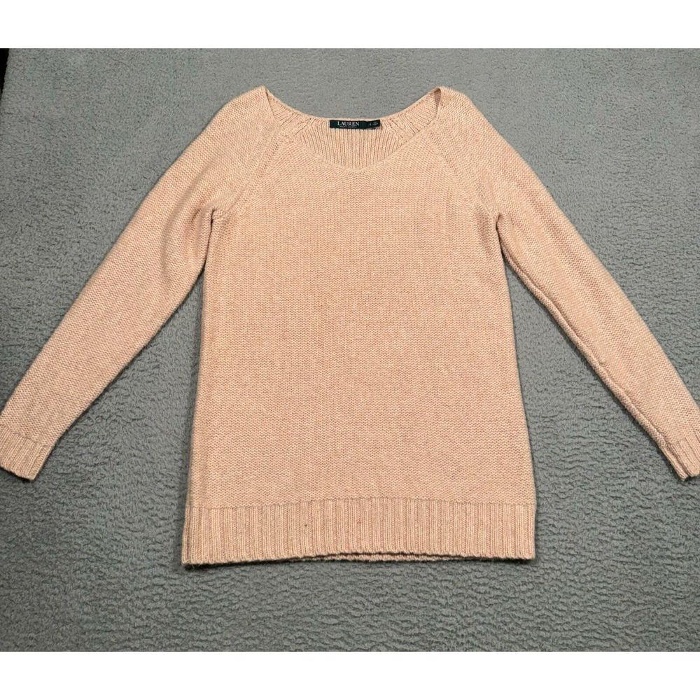 Lauren Ralph Lauren Womens Knit Sweater Light Pink Small Fitted Long‎ Sleeve